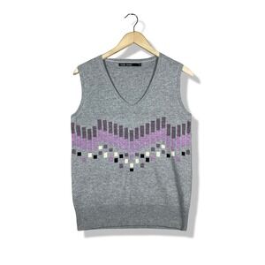 Young Byrds Wool Geometric Sweater Vest Mens S Gray Retro Preppy Career